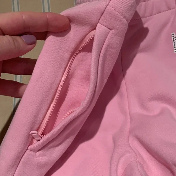 MOSCHINO COUTURE PINK JOGGERS SEAM POCKETS W/ZIPPER CLOSE LOGO CRYSTALS SIZE 38